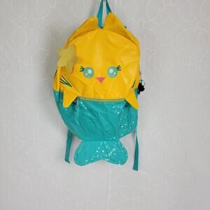 Meowgical Purrmaid Kids Backpack Yellow Blue Faux Leather‎ Sequins School Bag